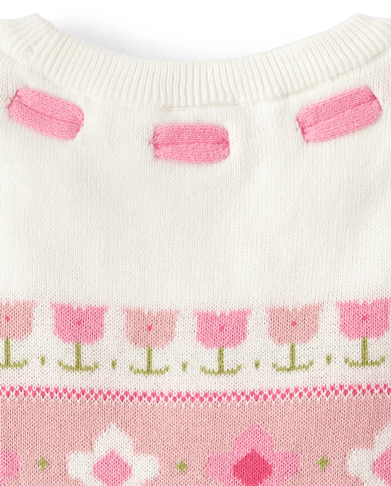 Girls Floral Fairisle Peplum Sweater Dress - Blushing Blooms