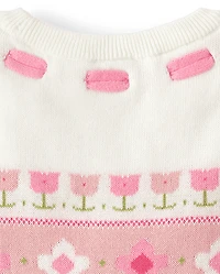 Girls Floral Fairisle Peplum Sweater Dress - Blushing Blooms