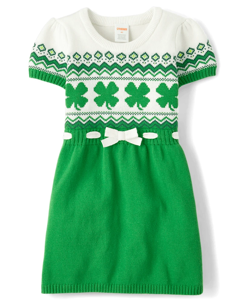 Robe pull trèfle Fair Isle pour fille - Petit lutin