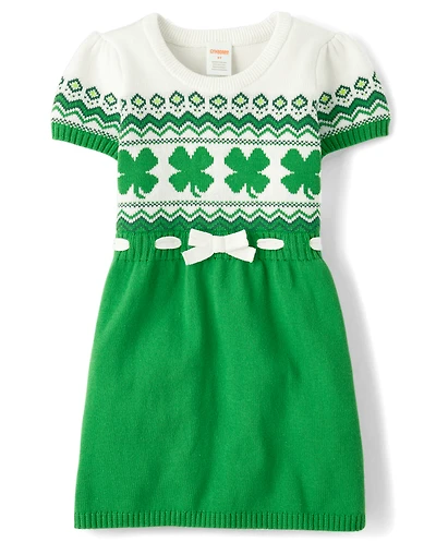 Robe pull trèfle Fair Isle pour fille - Petit lutin