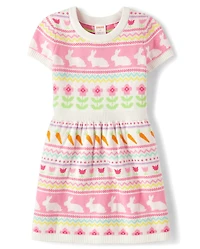 Girls Bunny Fairisle Sweater Dress - Garden Party