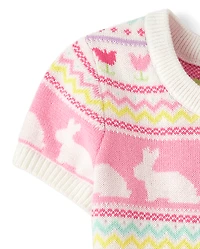 Robe pull fille à motif lapin Fair Isle - Garden Party