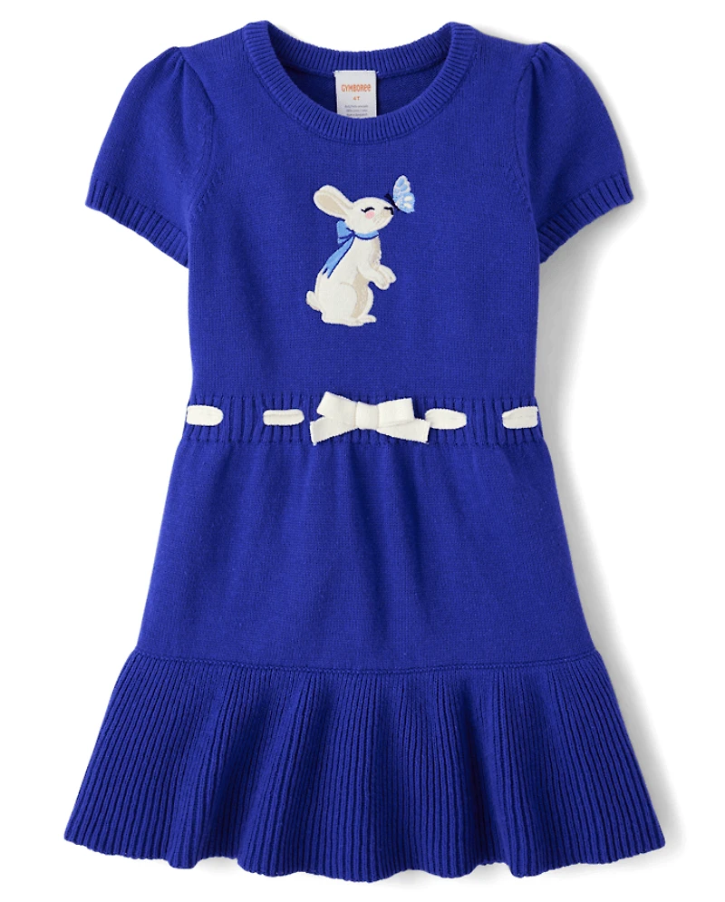 Girls Bunny Peplum Sweater Dress - Blue Belle