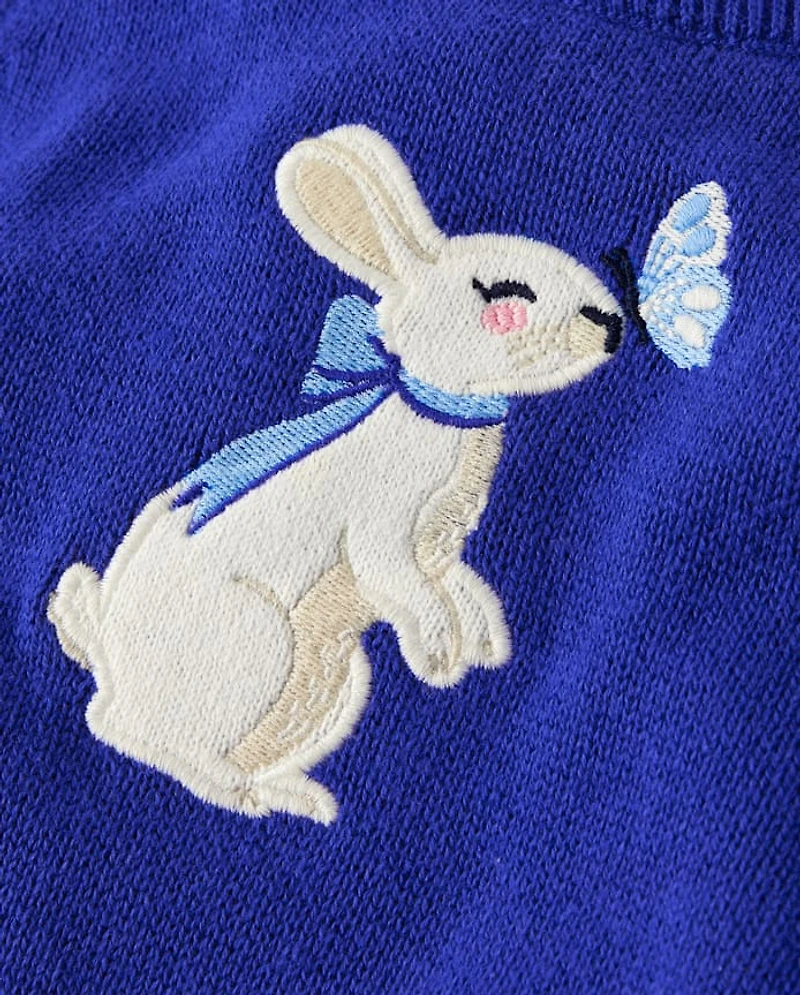 Girls Bunny Peplum Sweater Dress - Blue Belle