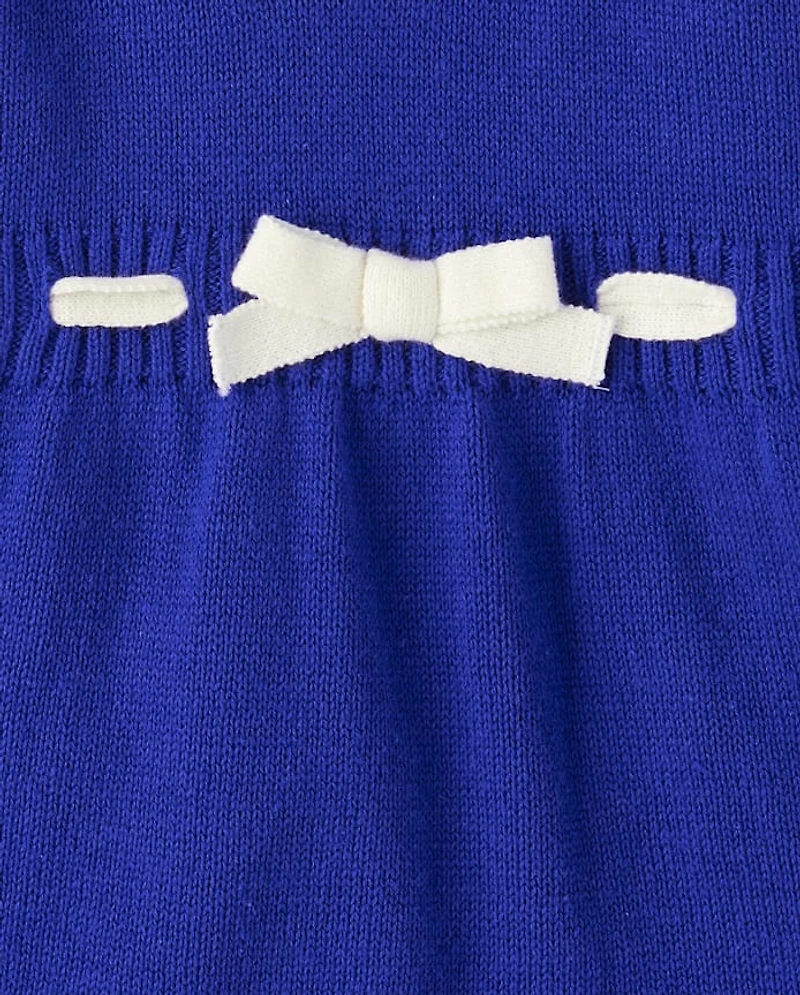 Girls Bunny Peplum Sweater Dress - Blue Belle