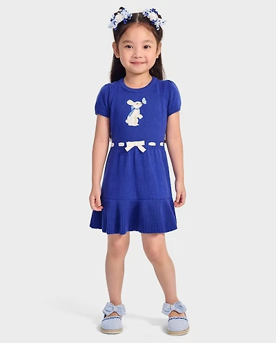 Girls Bunny Peplum Sweater Dress - Blue Belle