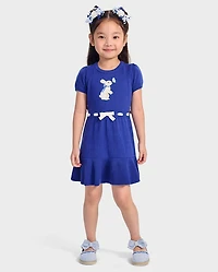 Girls Bunny Peplum Sweater Dress - Blue Belle