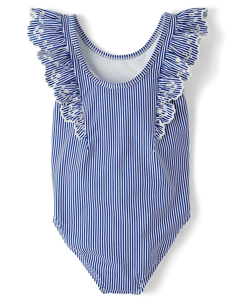 Maillot de bain une pièce à rayures et œillets pour fille - Swim