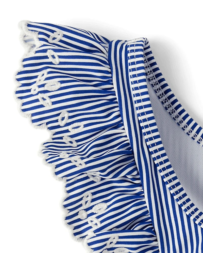 Maillot de bain une pièce à rayures et œillets pour fille - Swim