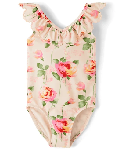 Girls Floral Eyelet One Piece Swimsuit - Swim