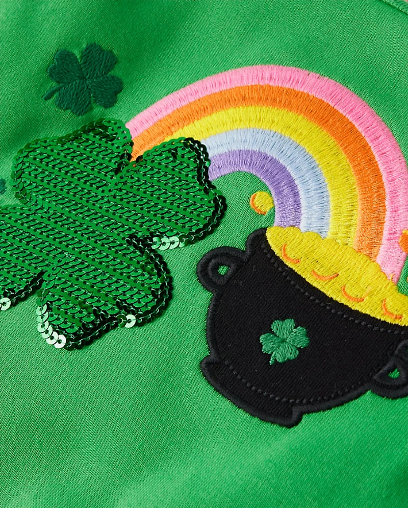Girls Rainbow Sequin Shamrock Top - Little Leprechaun
