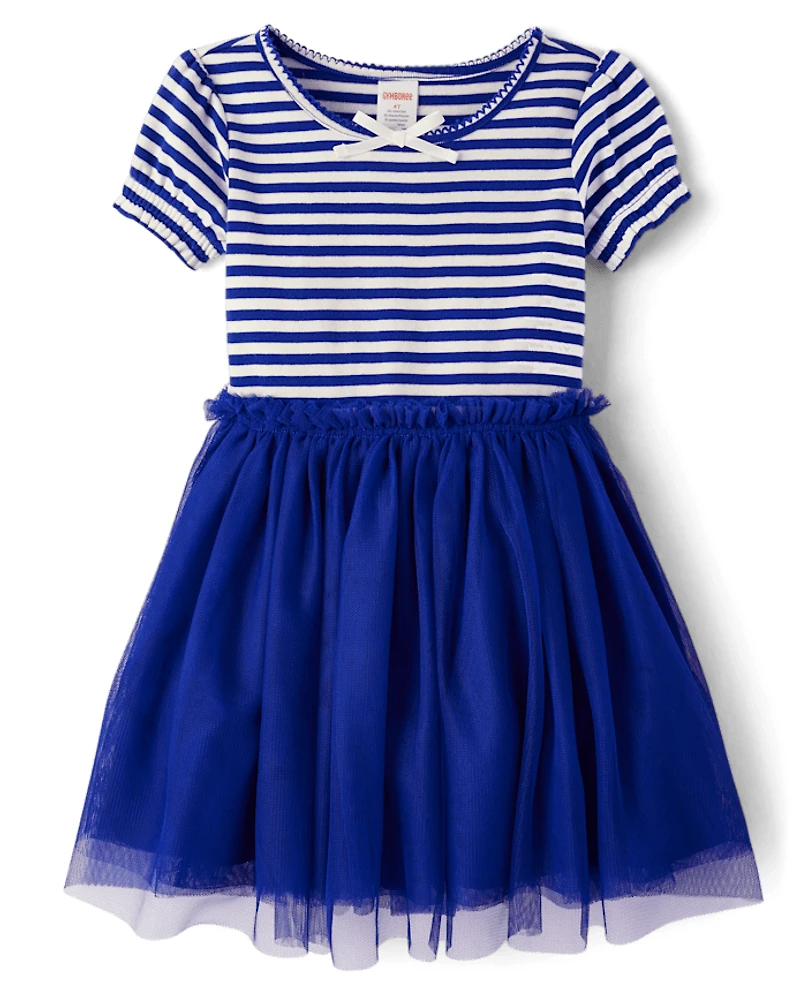 Girls Striped Fit And Flare Dress - Little Essentials