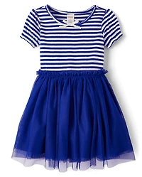 Girls Striped Fit And Flare Dress - Little Essentials