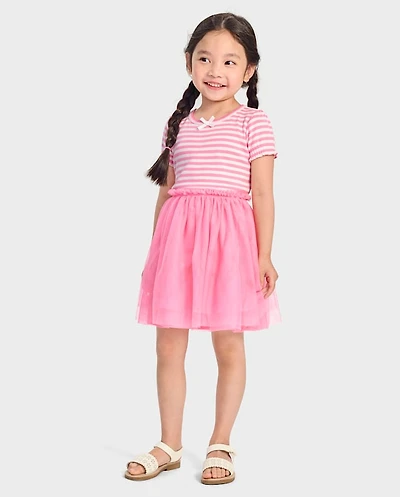 Girls Striped Fit And Flare Dress