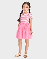 Girls Striped Fit And Flare Dress