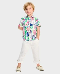Boys Dad And Me Vacation Linen-Blend Button Up Shirt - Italian Riviera