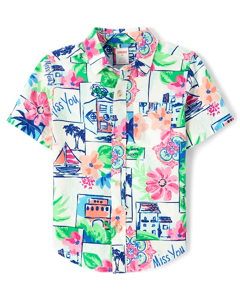 Boys Dad And Me Vacation Linen-Blend Button Up Shirt - Italian Riviera