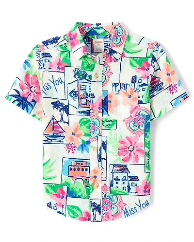 Boys Dad And Me Vacation Linen-Blend Button Up Shirt - Italian Riviera