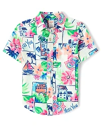 Boys Dad And Me Vacation Linen-Blend Button Up Shirt - Italian Riviera