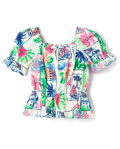 Girls Vacation Ruffle Top - Italian Riviera