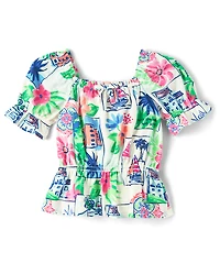 Girls Vacation Ruffle Top - Italian Riviera