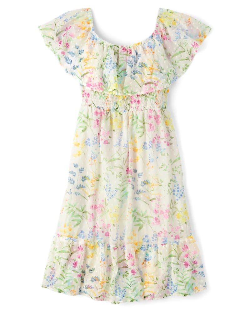Womens Mommy And Me Floral Ruffle Off Shoulder Dress - Garden Party