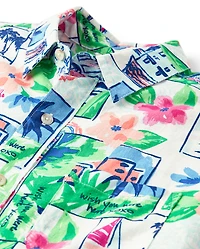 Mens Dad And Me Vacation Linen-Blend Button Up Shirt - Italian Riviera