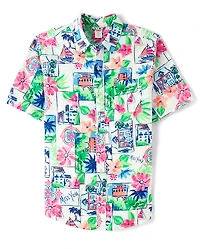 Mens Dad And Me Vacation Linen-Blend Button Up Shirt - Italian Riviera