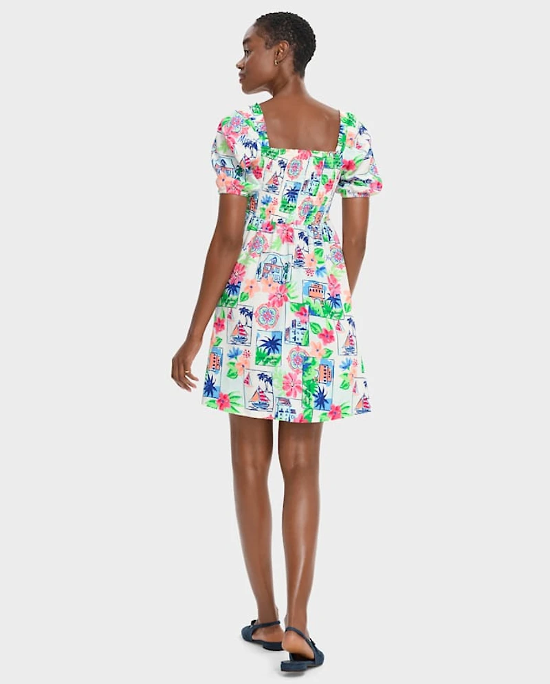 Womens Mommy And Me Vacation Linen-Blend Smocked Dress - Italian Riviera