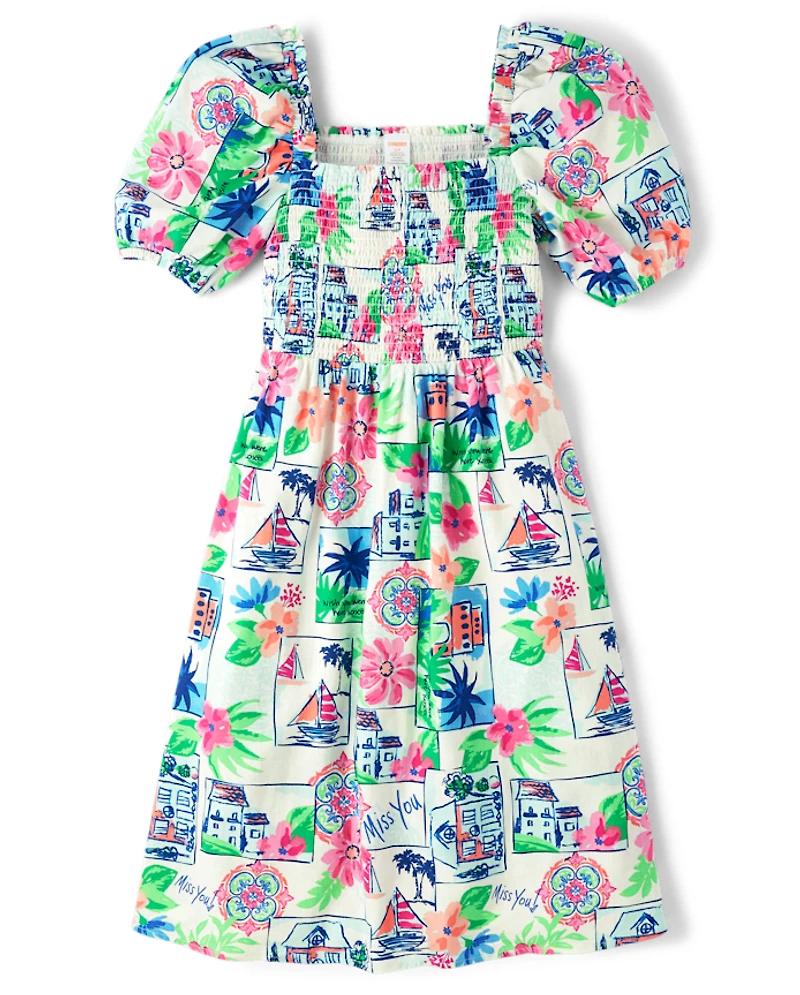 Womens Mommy And Me Vacation Linen-Blend Smocked Dress - Italian Riviera