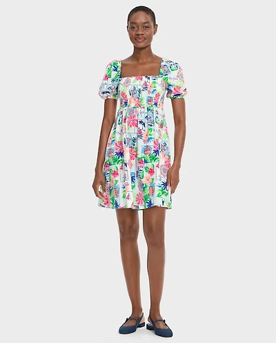 Womens Mommy And Me Vacation Linen-Blend Smocked Dress - Italian Riviera