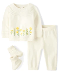 Baby Girls Embroidered Floral Sweater 3-Piece Set - Homegrown by Gymboree
