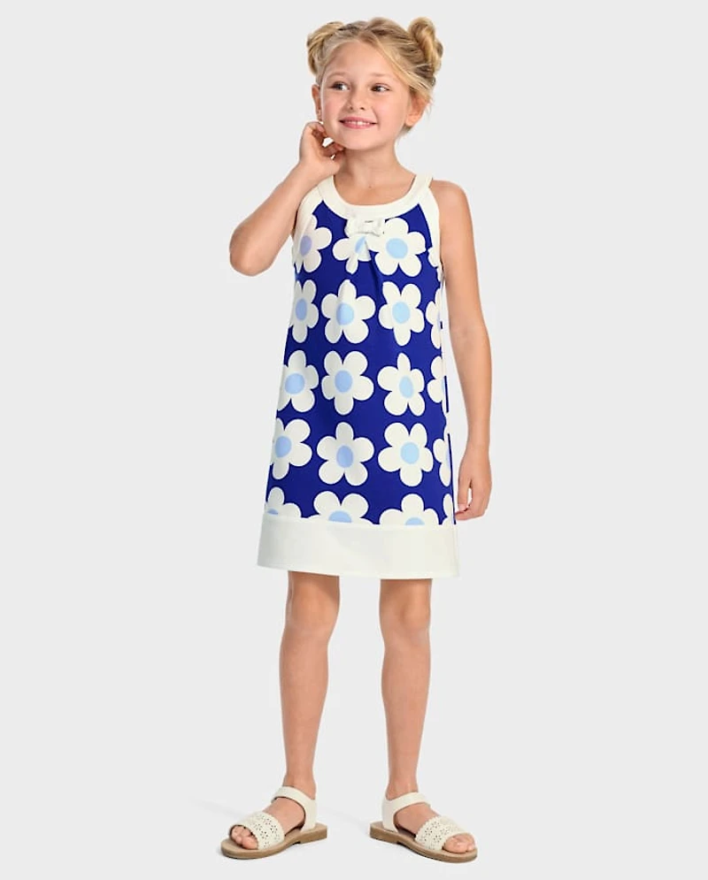 Robe dos nu fleurie pour fille - Bleu Belle