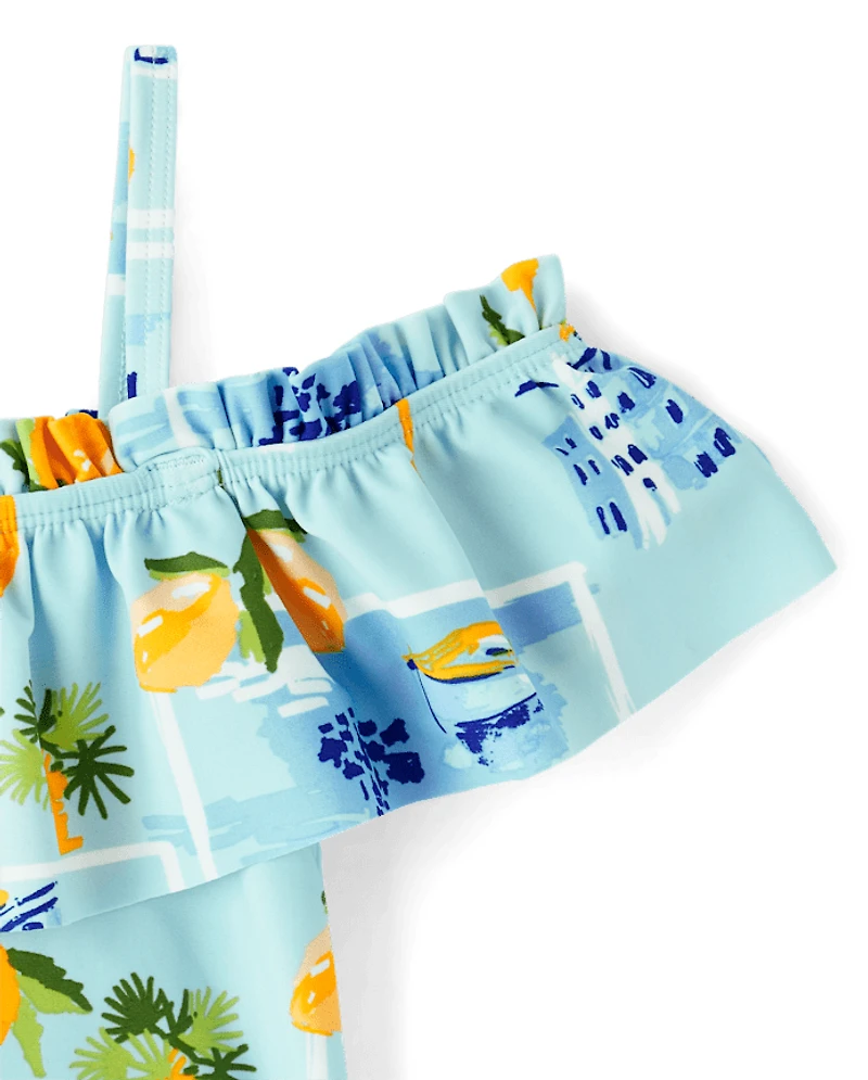 Girls Travel Off Shoulder One Piece Swimsuit - Swim