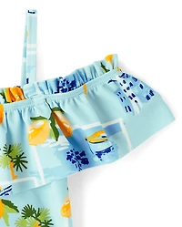 Girls Travel Off Shoulder One Piece Swimsuit - Swim