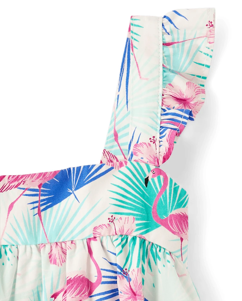 Girls Flamingo Tiered Dress - Swim