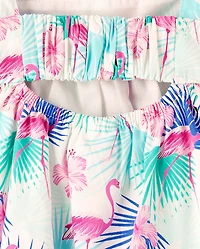 Girls Flamingo Tiered Dress - Swim