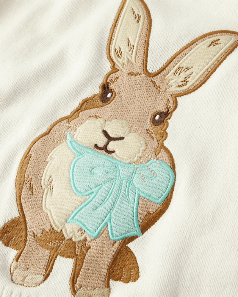 Girls Embroidered Bunny Sweater - Spring Celebrations