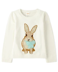 Girls Embroidered Bunny Sweater - Spring Celebrations
