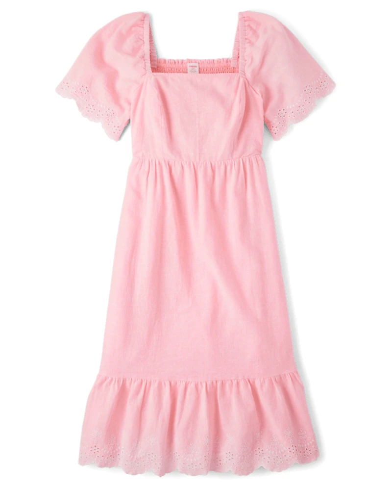 Womens Mommy And Me Eyelet Linen-Blend Tiered Dress