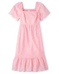 Womens Mommy And Me Eyelet Linen-Blend Tiered Dress
