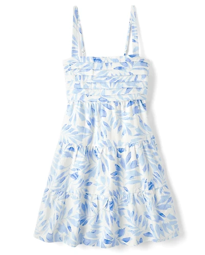 Womens Mommy And Me Palm Linen-Blend Tiered Dress