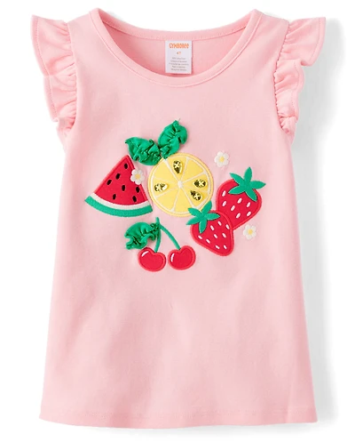 Girls Embroidered Graphic Ruffle Top - Little Essentials