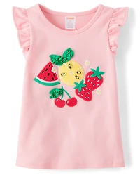 Girls Embroidered Graphic Ruffle Top - Little Essentials