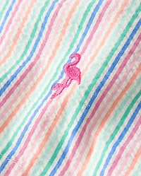 Short à enfiler en seersucker avec motif flamant rose brodé pour fille - Seaside Palms
