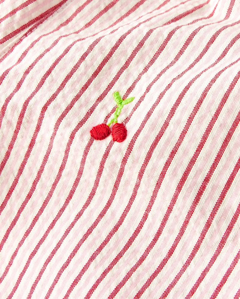 Girls Embroidered Cherry Seersucker Pull On Shorts - Sweet Summer