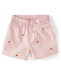 Girls Embroidered Cherry Seersucker Pull On Shorts - Sweet Summer