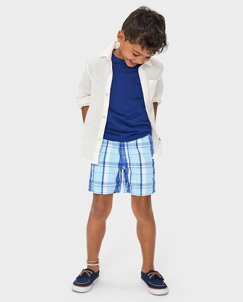 Boys Plaid Pull On Shorts - Sweet Summer