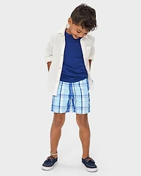 Boys Plaid Pull On Shorts - Sweet Summer