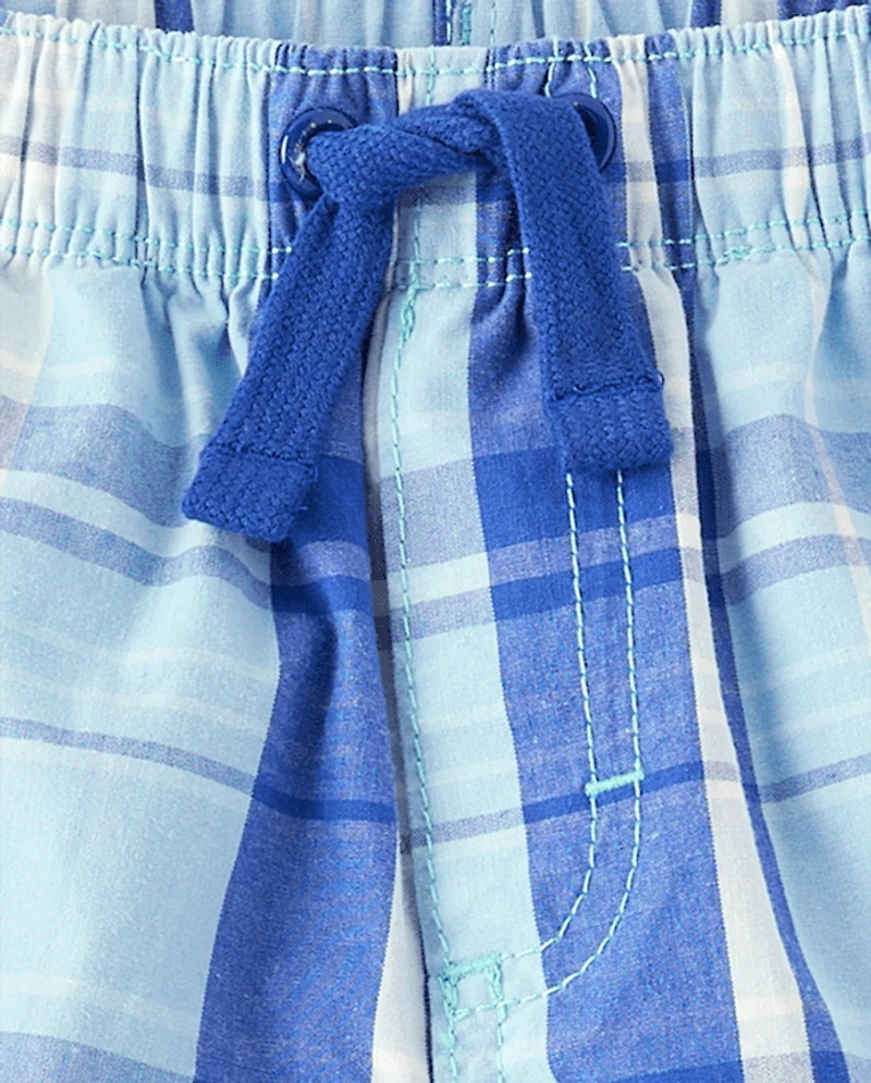 Boys Plaid Pull On Shorts - Sweet Summer